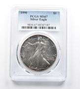 MS67 1990 American Silver Eagle PCGS Beautifully Toned Peripheral