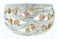 14K White Gold Wavy Diamond Pink Sapphire Curvy Ring