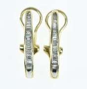 10K Yellow Gold Baguette Diamond Oval French Clip Earrings