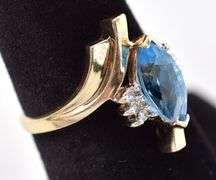 Perfect 10K Yellow Gold Blue Topaz and Diamond Ring