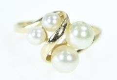 14K Yellow Gold Vintage Pearl Cluster Freeform Bypass Ring