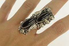 Sterling Silver Southwestern Black Onyx Leaf Feather Ring