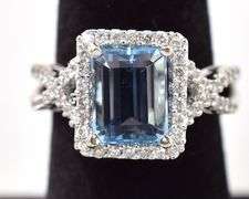 Astounding 14K White Gold Blue Topaz and Diamond Ring