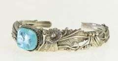 Sterling Silver Elaborate Southwestern Leaf Feather Bracelet