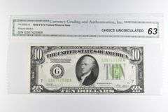 CGAI Choice Unc 63 $10 1928-B Chicago, IL US FRN Green Seal FR-2002-G