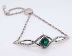 Sterling Silver Green and White Cubic Zirconia Bracelet