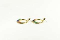 14K Yellow Gold Vintage Circle Green Blue Red Dangle Earrings