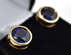 Fantastic 925 Vermeil Blue Sapphire Gemstone Stud Earrings