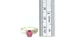 10K Yellow Gold Emerald Cut Syn. Ruby Diamond Accent Ring