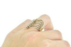 14K Yellow Gold 0.36 Ctw Diamond Chevron Layered Ring