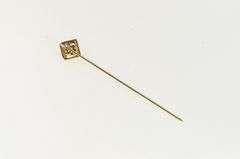 14K Yellow Gold Square Art Deco Filigree Statement Stick Pin