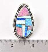 Large Multi Gemstone Inlay Ring, Sterling