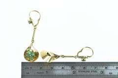 18K Yellow Gold Retro Princess Emerald Cluster Dangle Earrings