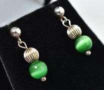 Green Cat's Eye Dangle Earrings in Sterling Silver