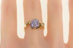 14K Yellow Gold 4.10 Ctw Star Sapphire Diamond Retro Ring