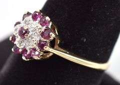 Darling 10K Yellow Gold Flower Ring with Ruby and Diamond Gemstones