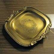 Vintage Brass Coin Tray with Engraved Seal