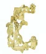 18K Yellow Gold Abstract Grooved House Village Windmill Pin/Brooch