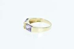 14K Yellow Gold Emerald Cut Amethyst Diamond Band Ring