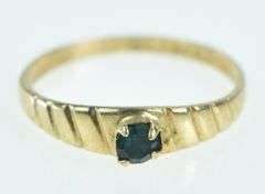10K Yellow Gold Round Syn. Emerald Vintage Baby Ring