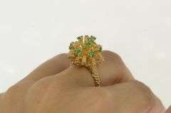 14K Yellow Gold Natural Emerald Vintage Pom Cluster Ring