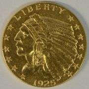Brilliant 1925-D US $2.50 Indian Gold Piece. Full strike