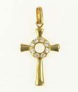 18K Yellow Gold Ornate Celtic Cross Christian Vintage CZ Pendant
