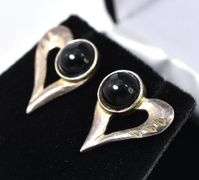 Sterling Silver Black Onyx Heart Stud Earrings
