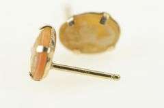 14K Yellow Gold Inset Cameo Women Vintage Stud Earrings