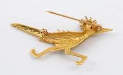 Whimsical 14K YG Road Runner Brooch