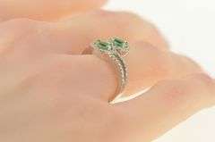 14K White Gold 1.45 Ctw Emerald Diamond Halo Bypass Ring