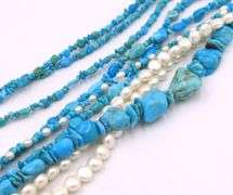Turquoise and Pearl multi strand bead necklace