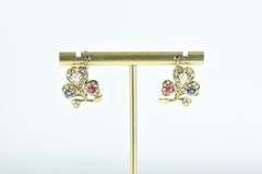 14K Yellow Gold 2 Ctw Victorian Diamond Ruby Sapphire Earrings