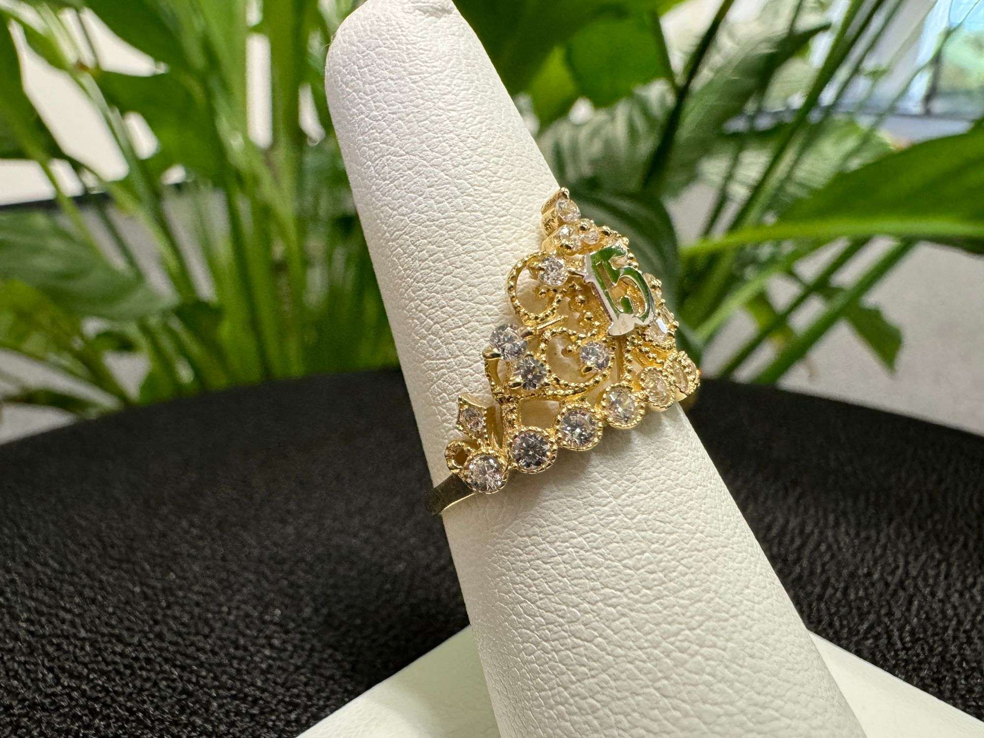 10k Yellow Gold White CZ Tiara Princess Crown Quinceanera 15 Anos