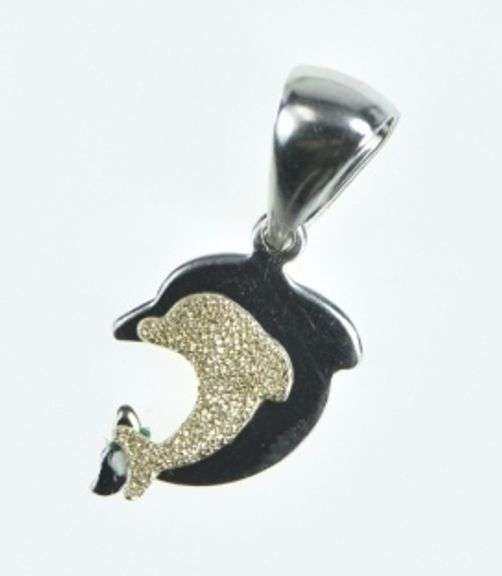 14K White Gold Jumping Dolphin Ocean Animal Vintage Pendant