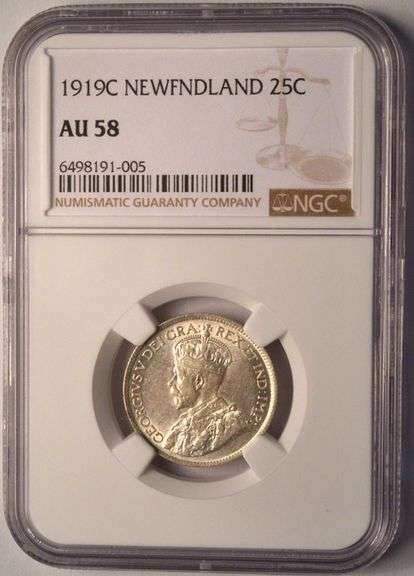 1919-C Newfoundland 25 Cents NGC AU58