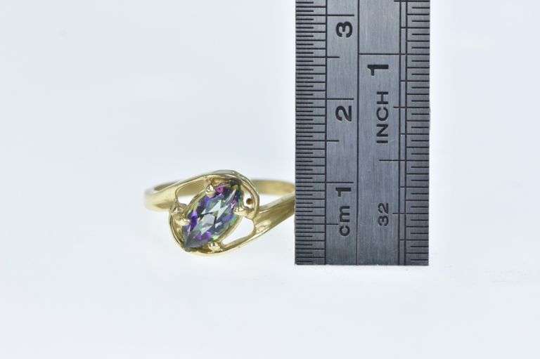 14K Yellow Gold Marquise Mystic Topaz Vintage Bypass Ring