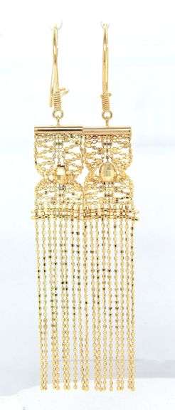 14kt Yellow gold bead Tassel dangle earrings