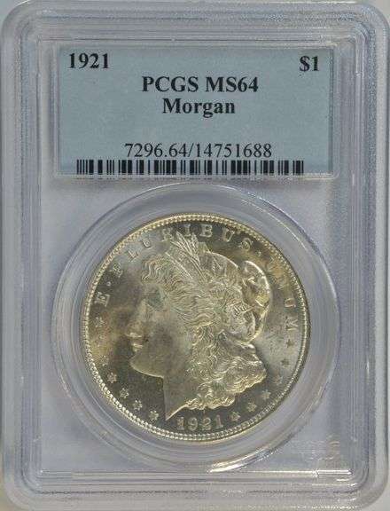 Nearly Gem BU 1921 Morgan Silver Dollar. PCGS MS64