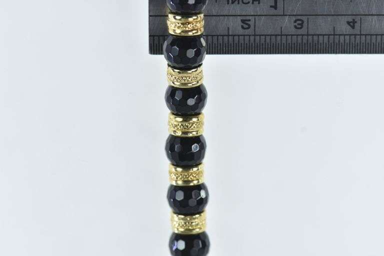 14K Yellow Gold Faceted Black Onyx Banded Bead Bracelet