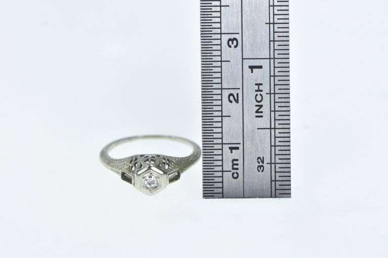 18K White Gold Art Deco Diamond Filigree Engagement Ring
