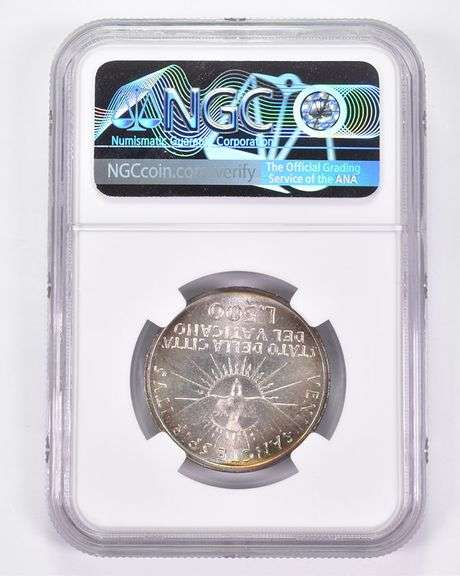 MS66 1963 Vatican 500 Lire Silver Sede Vacante NGC Toned!