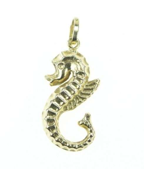 14K Yellow Gold 3D Sea Horse Vintage Ocean Animal Charm/Pendant