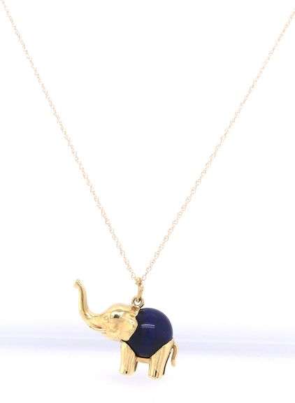 14kt Yellow gold Elephant lapis charm pendant on chain