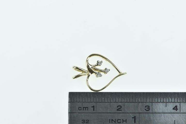 14K Yellow Gold Diamond Heart Love Symbol Vintage Pendant