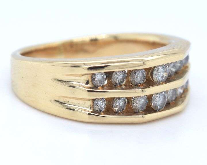 14kt Yellow gold double row channel set diamond ring