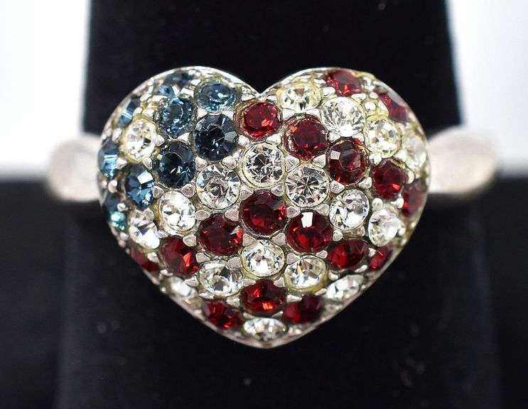 CZ American Flag Heart Ring in Sterling Silver