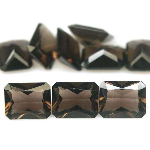 Emerald cut! Unheated! 17.33ct Smoky Quartz set