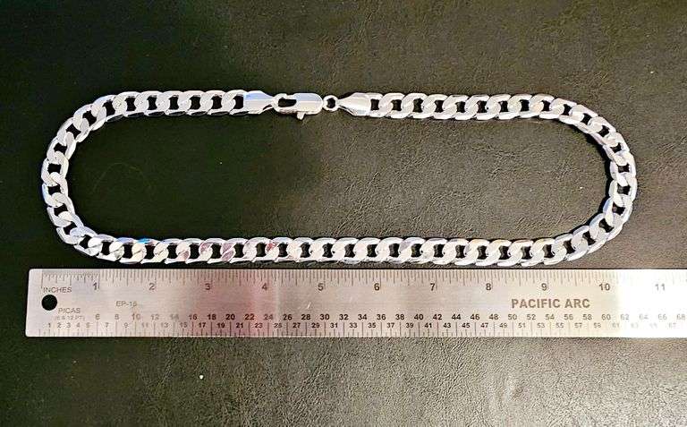 Huge 90 Gram 14 Kt Tri-Layered .925 Silver Plated Cuban Link Necklace