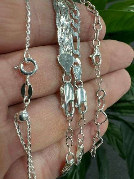 Italian Sterling Silver Bracelet and Necklace Set- 3-7" Bracelets & 1 Adjustable 23" Chain